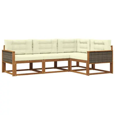vidaXL Zunanja garnitura za sedenje z blazino 4 pcs Naravna in smetana