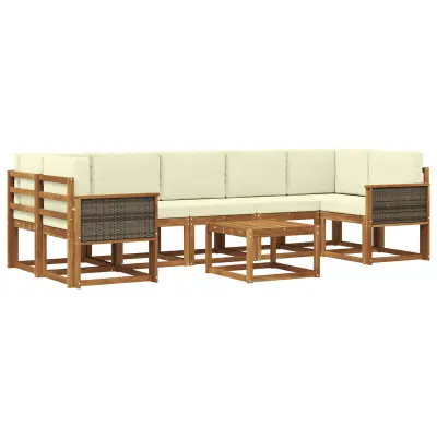 vidaXL Zunanja garnitura za sedenje z blazino 6 pcs Naravna in smetana
