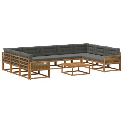 vidaXL Zunanja garnitura za sedenje 10 pcs Naravna in antracitna