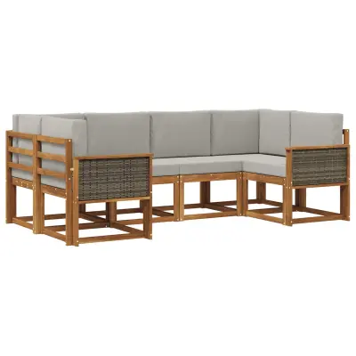 vidaXL Zunanja garnitura za sedenje 6 pcs Naravna in svetlo siva