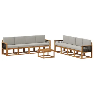 vidaXL Zunanja garnitura za sedenje 7 pcs Naravna in svetlo siva