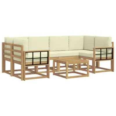 vidaXL Zunanja garnitura za sedenje z blazino 7 pcs Bela in krem