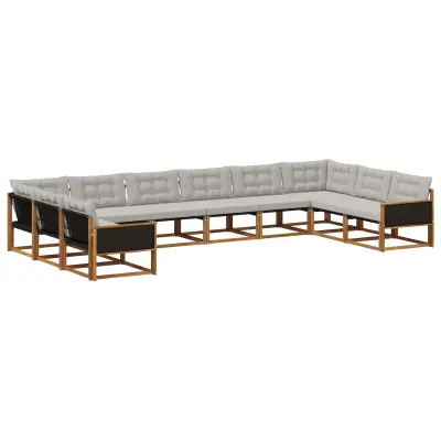 vidaXL Zunanja garnitura za sedenje 10 pcs Naravna in svetlo siva