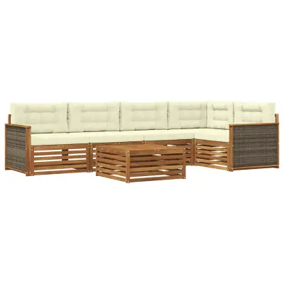 vidaXL Zunanja garnitura za sedenje z blazino 6 pcs Naravna in smetana