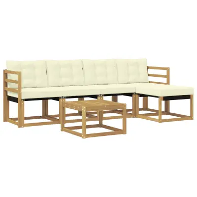 vidaXL Zunanja garnitura za sedenje z blazino 6 pcs Bela in krem