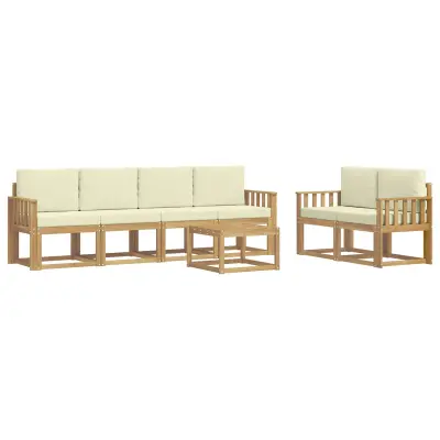 vidaXL Zunanja garnitura za sedenje z blazino 7 pcs Bela in krem