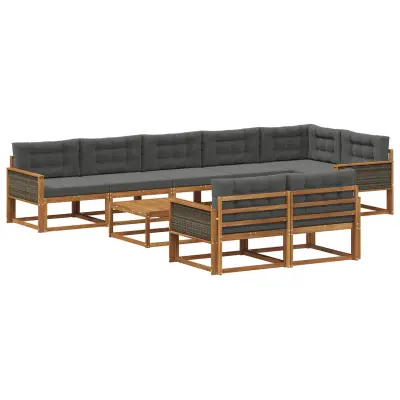 vidaXL Zunanja garnitura za sedenje 9 pcs Naravna in antracitna