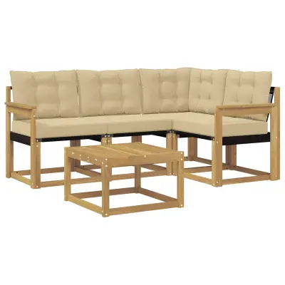 vidaXL Zunanja garnitura za sedenje z blazino 5 pcs Bela in bež
