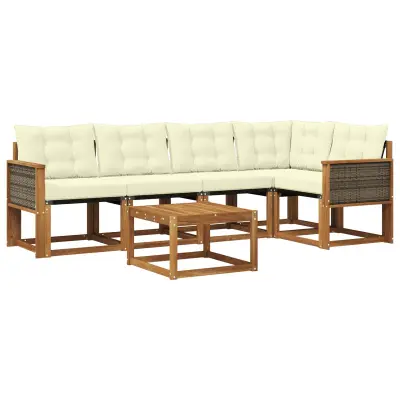 vidaXL Zunanja garnitura za sedenje z blazino 6 pcs Naravna in smetana