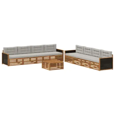 vidaXL Zunanja garnitura za sedenje 9 pcs Naravna in svetlo siva