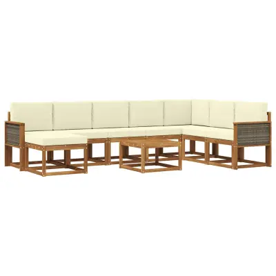 vidaXL Zunanja garnitura za sedenje z blazino 9 pcs Naravna in smetana