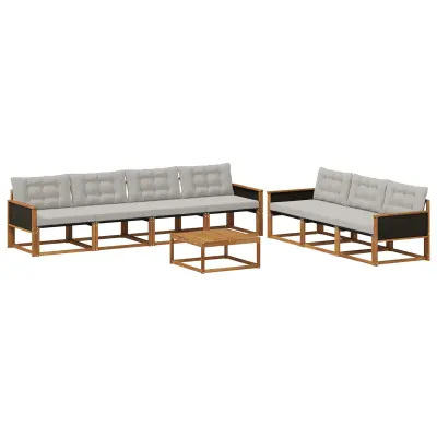 vidaXL Zunanja garnitura za sedenje 8 pcs Naravna in svetlo siva