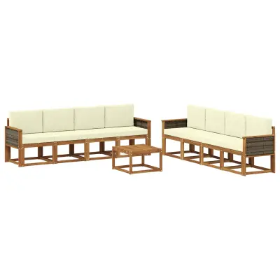 vidaXL Zunanja garnitura za sedenje z blazino 7 pcs Naravna in smetana