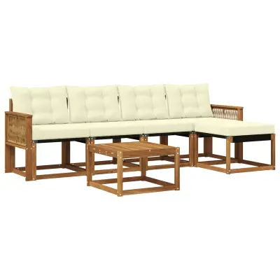 vidaXL Zunanja garnitura za sedenje z blazino 6 pcs Naravna in smetana