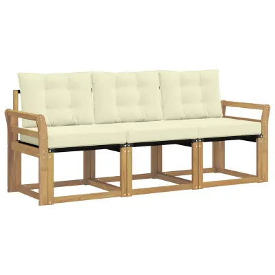 vidaXL Zunanja garnitura za sedenje z blazino 3 pcs Bela in krem