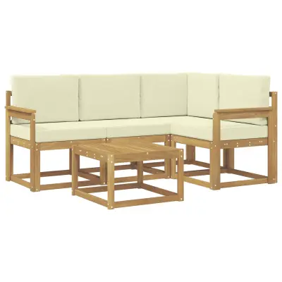 vidaXL Zunanja garnitura za sedenje z blazino 5 pcs Bela in krem