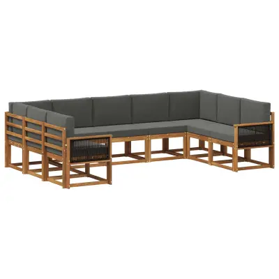 vidaXL Zunanja garnitura za sedenje 9 pcs Naravna in antracitna