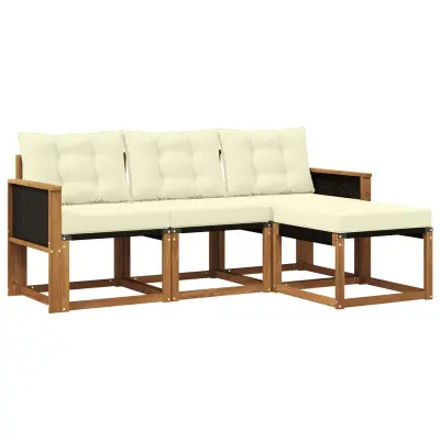 vidaXL Zunanja garnitura za sedenje z blazino 4 pcs Naravna in smetana