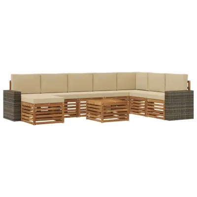 vidaXL Zunanja garnitura za sedenje z blazino 9 pcs Naravna in bež