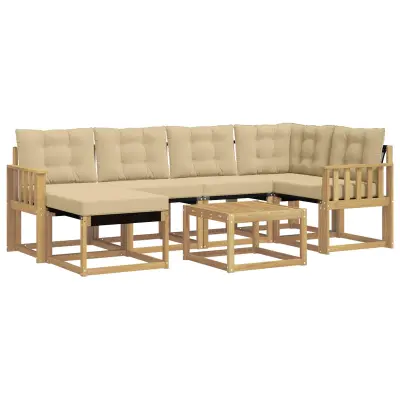 vidaXL Zunanja garnitura za sedenje z blazino 7 pcs Bela in bež