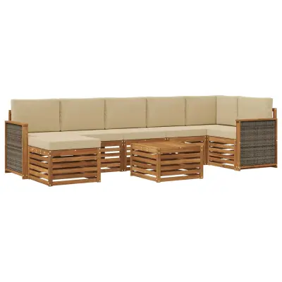 vidaXL Zunanja garnitura za sedenje z blazino 7 pcs Naravna