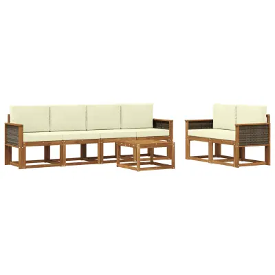 vidaXL Zunanja garnitura za sedenje z blazino 6 pcs Naravna in smetana