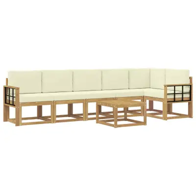 vidaXL Zunanja garnitura za sedenje 7 pcs Bela in krem Poliester