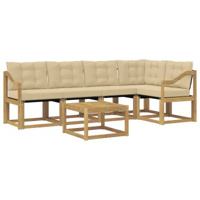 vidaXL Zunanja garnitura za sedenje z blazino 6 pcs Bela in bež