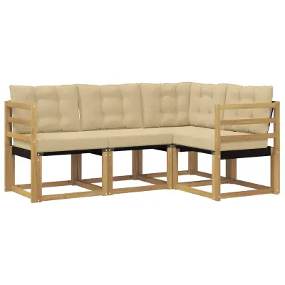 vidaXL Zunanja garnitura za sedenje z blazino 4 pcs Bela in bež