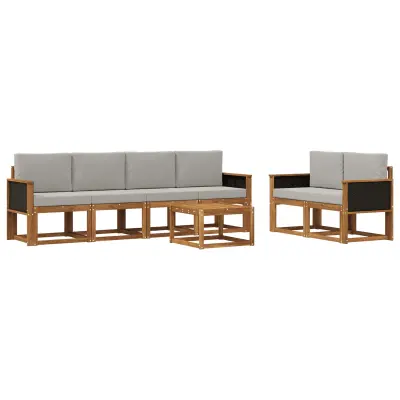 vidaXL Zunanja garnitura za sedenje 6 pcs Naravna in svetlo siva