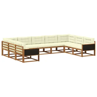 vidaXL Zunanja garnitura za sedenje z blazino 9 pcs Naravna in smetana