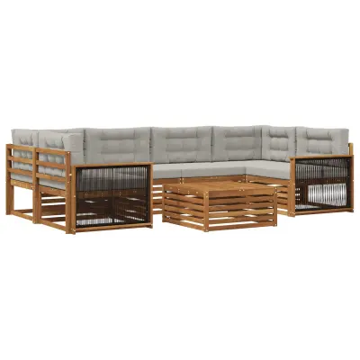vidaXL Zunanja garnitura za sedenje 7 pcs Naravna in svetlo siva