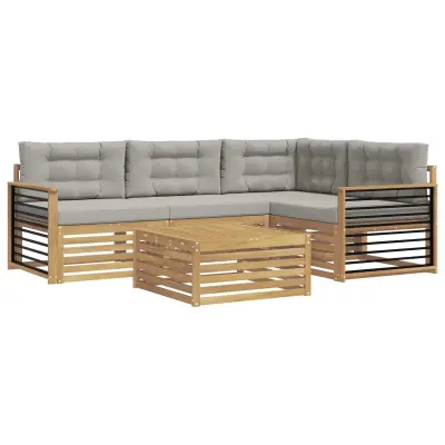 vidaXL Zunanja garnitura za sedenje 6 pcs Bela in svetlo siva