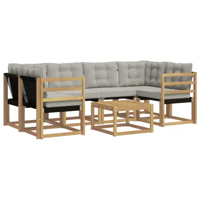 vidaXL Zunanja garnitura za sedenje 7 pcs Bela in svetlo siva