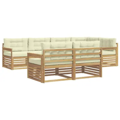 vidaXL Zunanja garnitura za sedenje 7 pcs Bela in krem Poliester