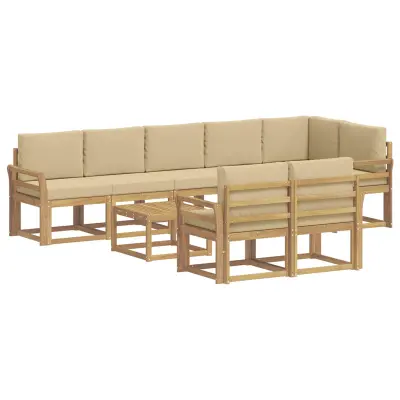 vidaXL Zunanja garnitura za sedenje 9 pcs Bela in bež Poliester