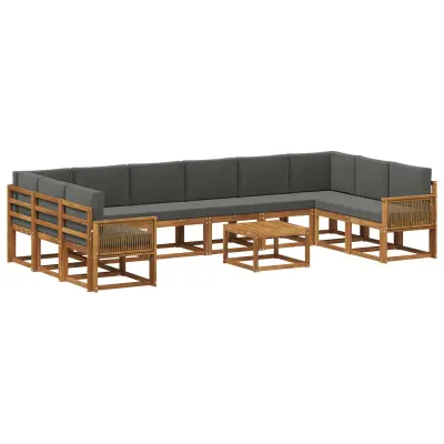 vidaXL Zunanja garnitura za sedenje 11 pcs Naravna in antracitna