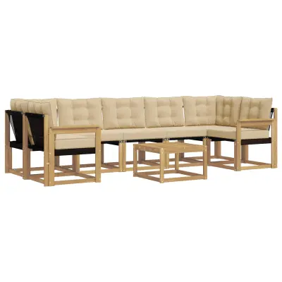 vidaXL Zunanja garnitura za sedenje z blazino 8 pcs Bela in bež