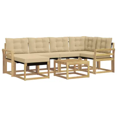 vidaXL Zunanja garnitura za sedenje z blazino 7 pcs Bela in bež