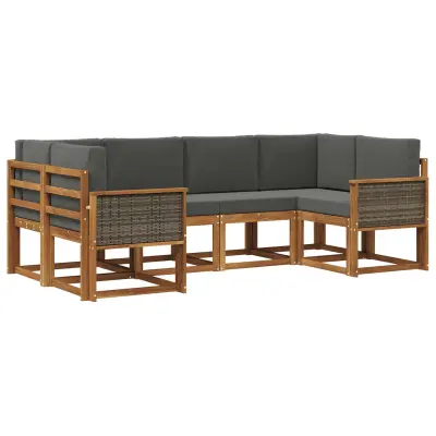 vidaXL Zunanja garnitura za sedenje 6 pcs Naravna in antracitna