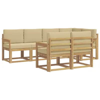 vidaXL Zunanja garnitura za sedenje 7 pcs Bela in bež Poliester