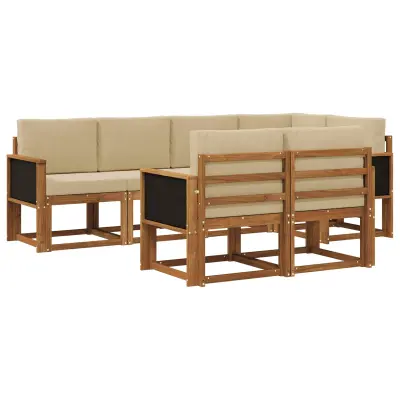 vidaXL Zunanja garnitura za sedenje 7 pcs Naravna in bež Poliester