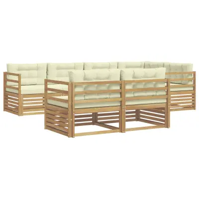 vidaXL Zunanja garnitura za sedenje 7 pcs Bela in krem Poliester