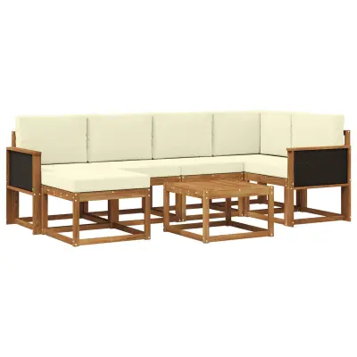 vidaXL Zunanja garnitura za sedenje z blazino 7 pcs Naravna in smetana