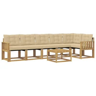 vidaXL Zunanja garnitura za sedenje z blazino 7 pcs Bela in bež