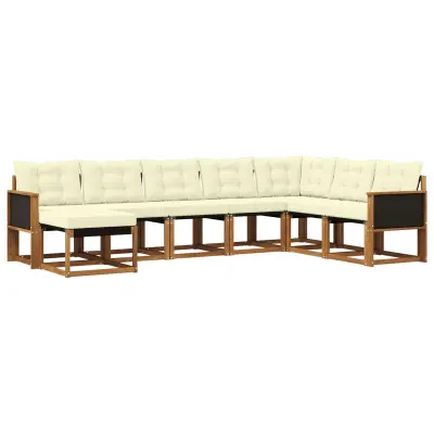 vidaXL Zunanja garnitura za sedenje z blazino 8 pcs Naravna in smetana