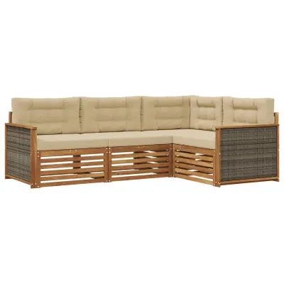 vidaXL Zunanja garnitura za sedenje z blazino 4 pcs Naravna in bež