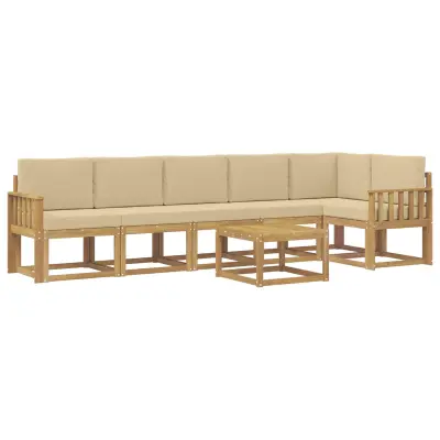 vidaXL Zunanja garnitura za sedenje 7 pcs Bela in bež Poliester