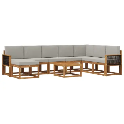 vidaXL Zunanja garnitura za sedenje 9 pcs Naravna in svetlo siva