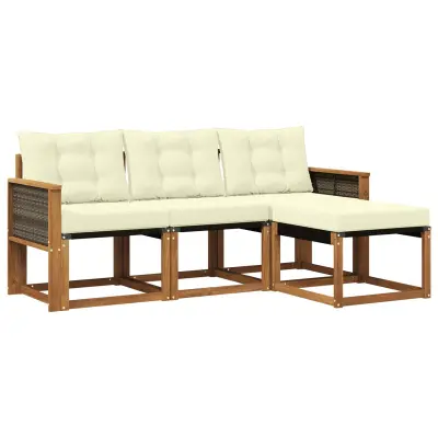 vidaXL Zunanja garnitura za sedenje z blazino 4 pcs Naravna in smetana